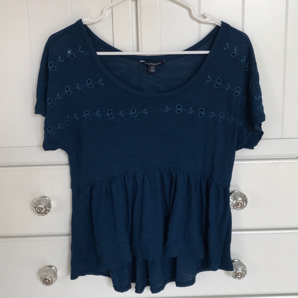 Blue peplum American eagle top